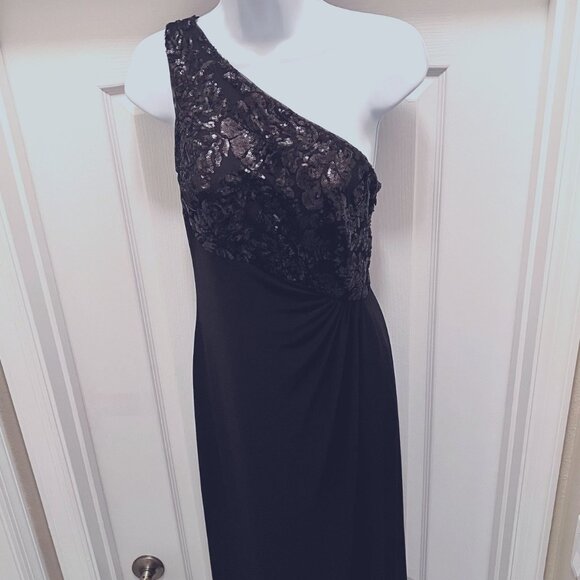 Lauren Ralph Lauren Jersey Evening Gown-Maxi Long Black Sequin-Size 4-Classy- - Picture 4 of 15